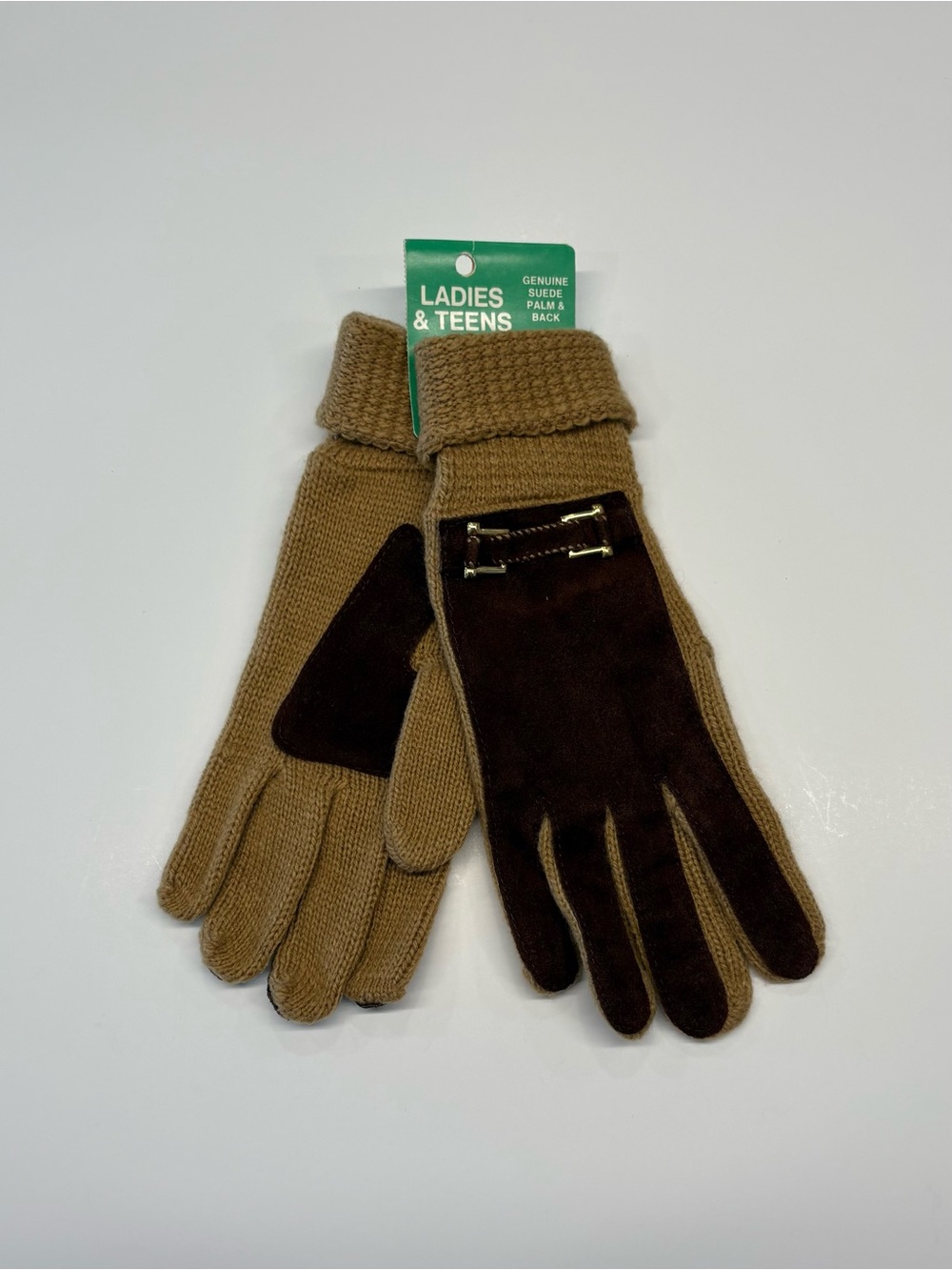Vintage Deadstock Brown Knit and Genuine Suede Gloves NWT